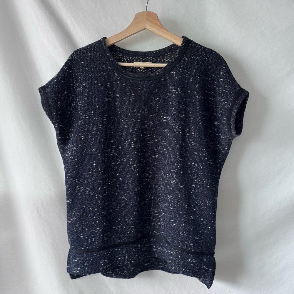 2/$20 Madewell Navy Speckled Knit Sweatshirt Tee Short Sleeve Boxy Top M